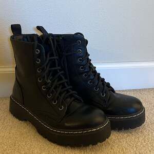 Sincerely Jules Harley Black Leather Lace-Up Combat Boots